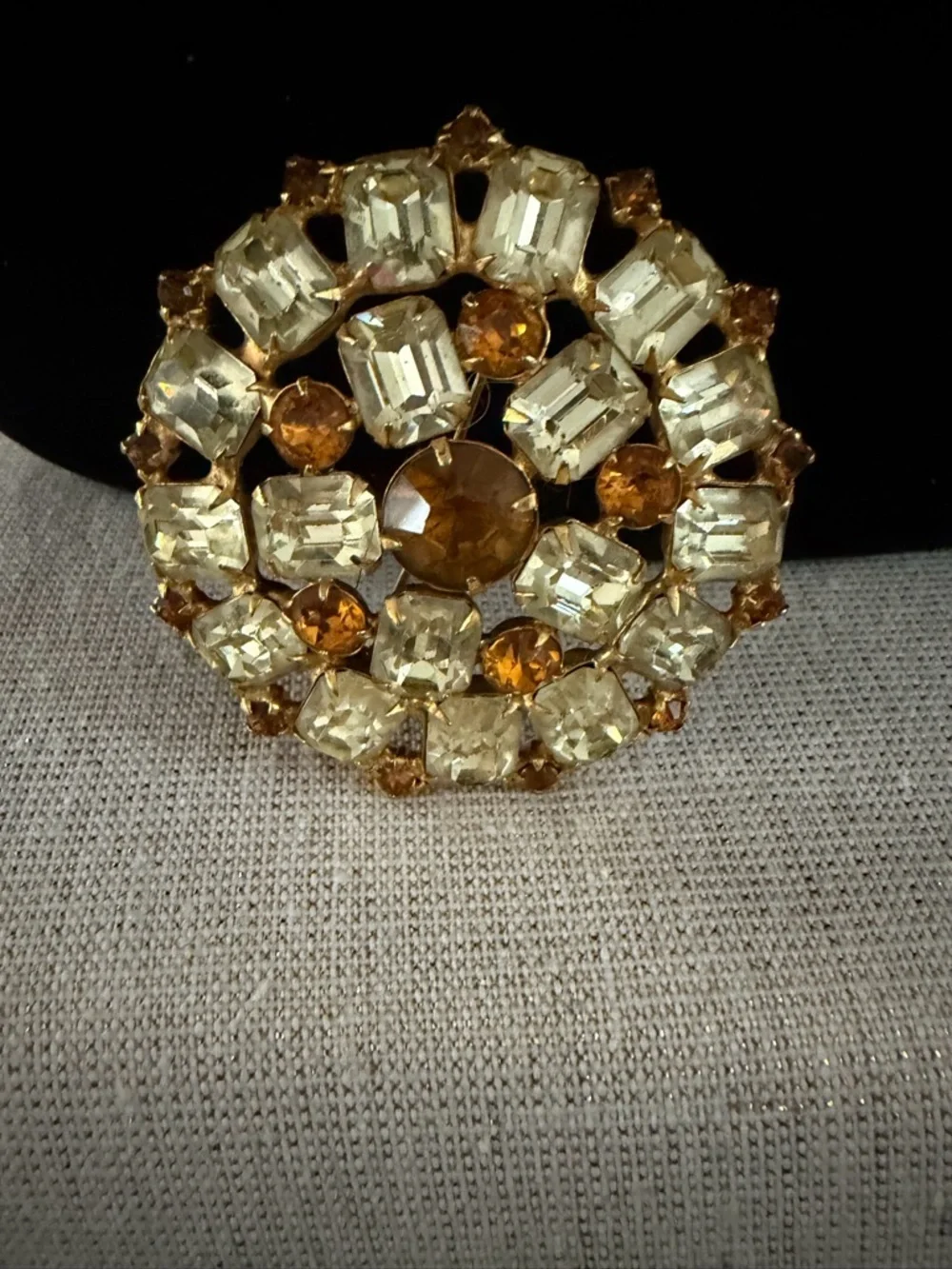 Rare Vintage Weissco Gold-Tone Amber and Champagne Crystal Brooch